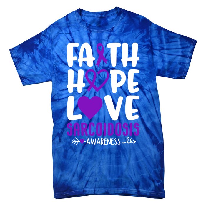 Faith Hope Love Sarcoidosis Awareness Ribbon Heart Purple Gift Tie-Dye T-Shirt