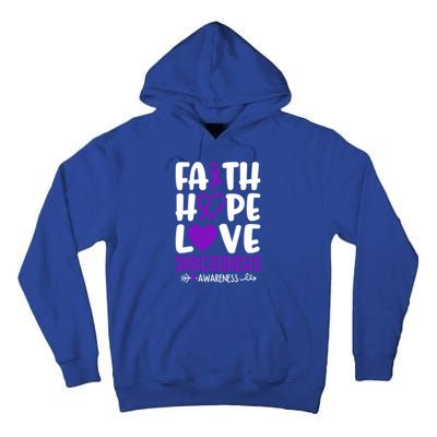 Faith Hope Love Sarcoidosis Awareness Ribbon Heart Purple Gift Tall Hoodie