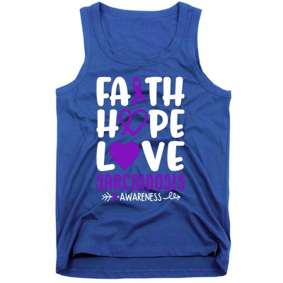 Faith Hope Love Sarcoidosis Awareness Ribbon Heart Purple Gift Tank Top