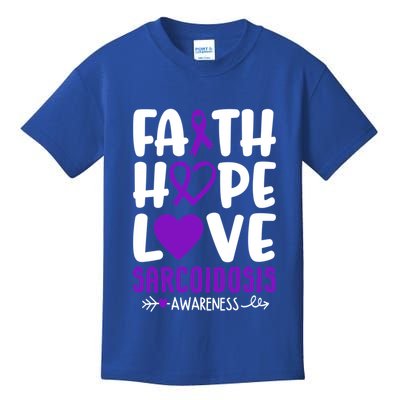 Faith Hope Love Sarcoidosis Awareness Ribbon Heart Purple Gift Kids T-Shirt