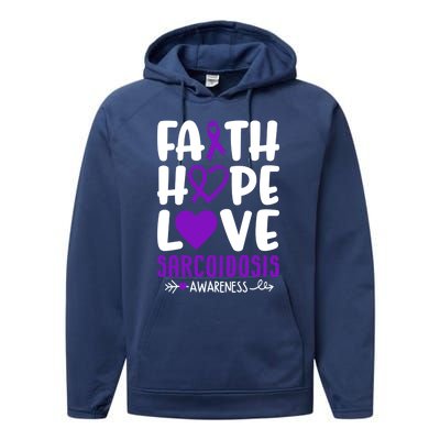 Faith Hope Love Sarcoidosis Awareness Ribbon Heart Purple Gift Performance Fleece Hoodie