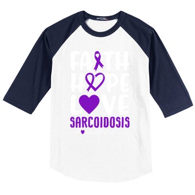 Faith Hope Love Sarcoidosis Awareness Ribbon Heart Purple Gift Baseball Sleeve Shirt