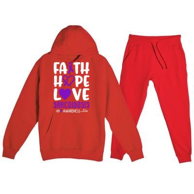 Faith Hope Love Sarcoidosis Awareness Ribbon Heart Purple Gift Premium Hooded Sweatsuit Set