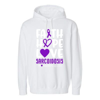 Faith Hope Love Sarcoidosis Awareness Ribbon Heart Purple Gift Garment-Dyed Fleece Hoodie