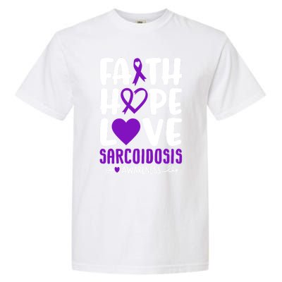 Faith Hope Love Sarcoidosis Awareness Ribbon Heart Purple Gift Garment-Dyed Heavyweight T-Shirt