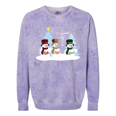 Faith Hope Love Snowman Jesus Christian Christmas Colorblast Crewneck Sweatshirt