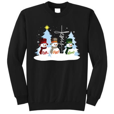 Faith Hope Love Snowman Jesus Christian Christmas Sweatshirt