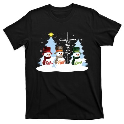 Faith Hope Love Snowman Jesus Christian Christmas T-Shirt