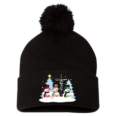 Faith Hope Love Snowman Jesus Christian Christmas Pom Pom 12in Knit Beanie