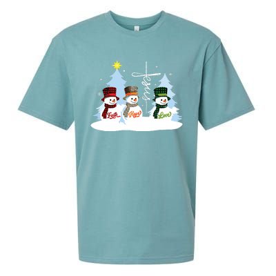 Faith Hope Love Snowman Jesus Christian Christmas Sueded Cloud Jersey T-Shirt