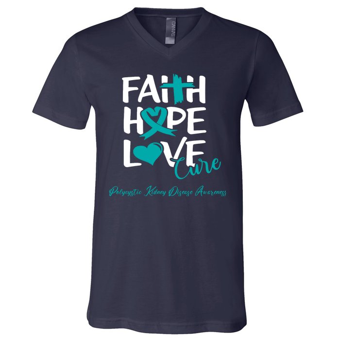 Faith Hope Love Polycystic Kidney Disease Awareness V-Neck T-Shirt