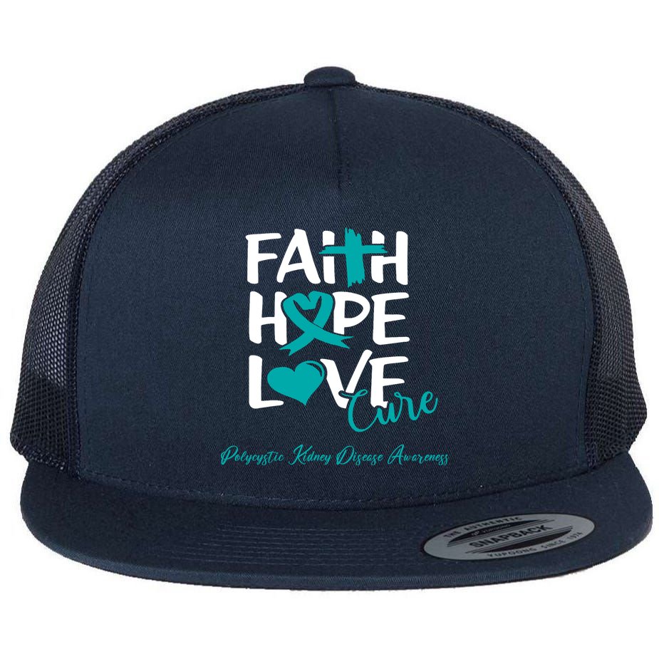Faith Hope Love Polycystic Kidney Disease Awareness Flat Bill Trucker Hat