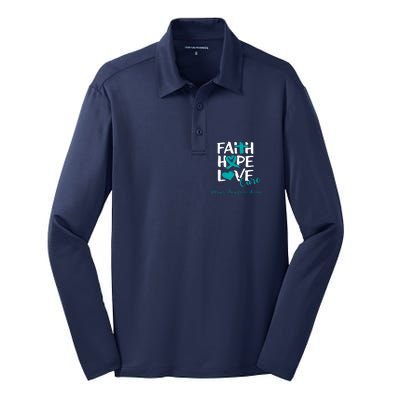 Faith Hope Love Polycystic Kidney Disease Awareness Silk Touch Performance Long Sleeve Polo