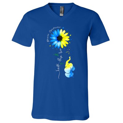 Faith Hope Love Awareness Down'S Syndrome The Blue Elephant V-Neck T-Shirt