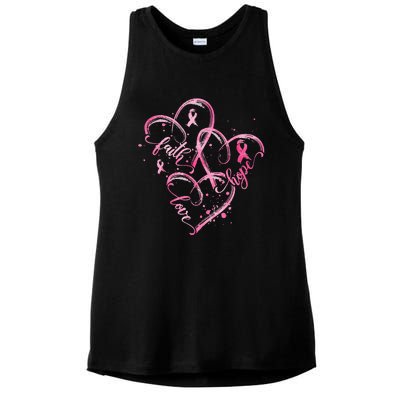 Faith Hope Love Pink Ribbon Breast Cancer Awareness Heart Ladies PosiCharge Tri-Blend Wicking Tank