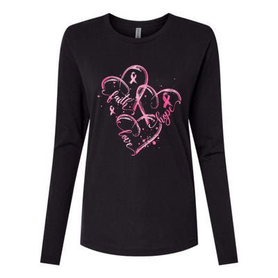 Faith Hope Love Pink Ribbon Breast Cancer Awareness Heart Womens Cotton Relaxed Long Sleeve T-Shirt