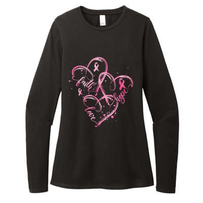 Faith Hope Love Pink Ribbon Breast Cancer Awareness Heart Womens CVC Long Sleeve Shirt