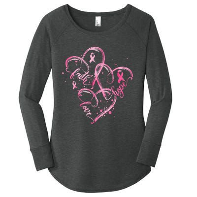 Faith Hope Love Pink Ribbon Breast Cancer Awareness Heart Women's Perfect Tri Tunic Long Sleeve Shirt