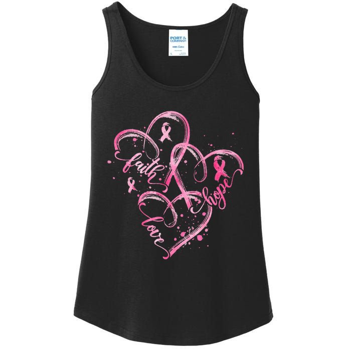 Faith Hope Love Pink Ribbon Breast Cancer Awareness Heart Ladies Essential Tank