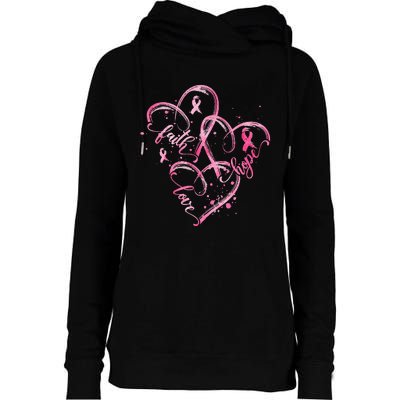 Faith Hope Love Pink Ribbon Breast Cancer Awareness Heart Womens Funnel Neck Pullover Hood