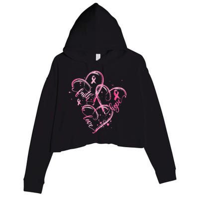 Faith Hope Love Pink Ribbon Breast Cancer Awareness Heart Crop Fleece Hoodie