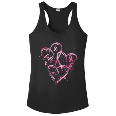 Faith Hope Love Pink Ribbon Breast Cancer Awareness Heart Ladies PosiCharge Competitor Racerback Tank