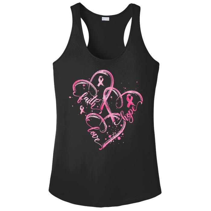 Faith Hope Love Pink Ribbon Breast Cancer Awareness Heart Ladies PosiCharge Competitor Racerback Tank