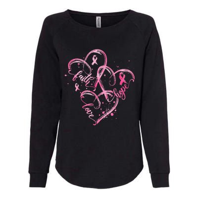 Faith Hope Love Pink Ribbon Breast Cancer Awareness Heart Womens California Wash Sweatshirt