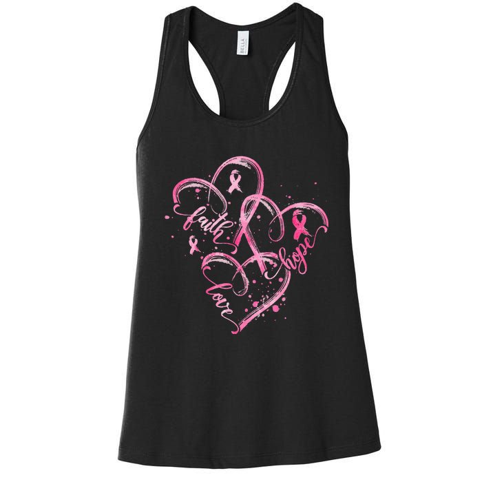 Faith Hope Love Pink Ribbon Breast Cancer Awareness Heart Women's Racerback Tank