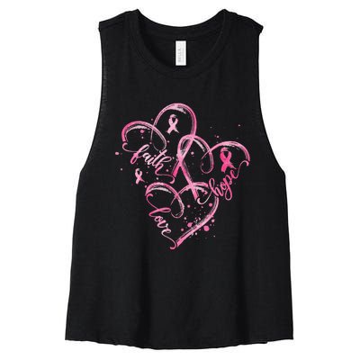 Faith Hope Love Pink Ribbon Breast Cancer Awareness Heart Women's Racerback Cropped Tank