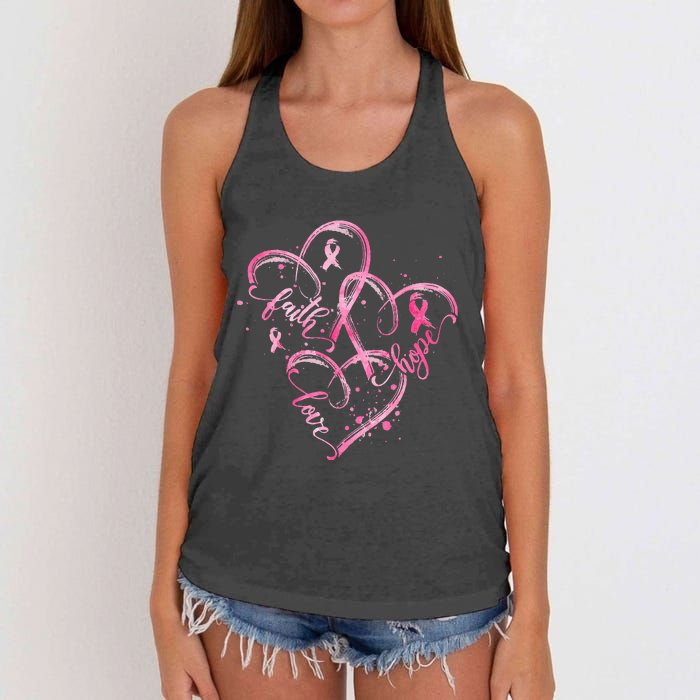 Faith Hope Love Pink Ribbon Breast Cancer Awareness Heart Women's Knotted Racerback Tank