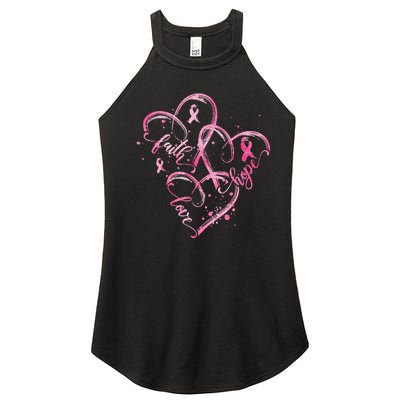 Faith Hope Love Pink Ribbon Breast Cancer Awareness Heart Women's Perfect Tri Rocker Tank