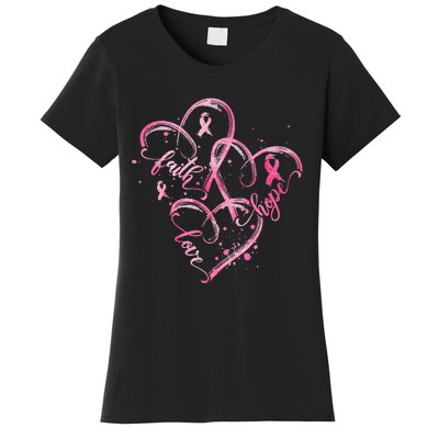 Faith Hope Love Pink Ribbon Breast Cancer Awareness Heart Women's T-Shirt