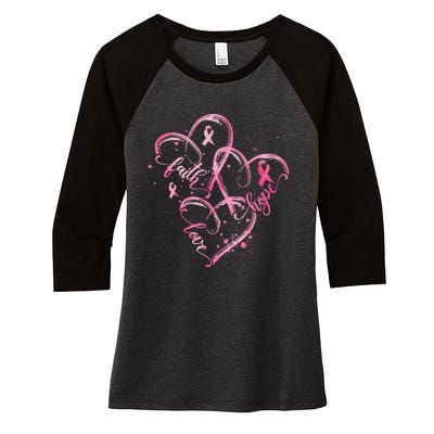 Faith Hope Love Pink Ribbon Breast Cancer Awareness Heart Women's Tri-Blend 3/4-Sleeve Raglan Shirt