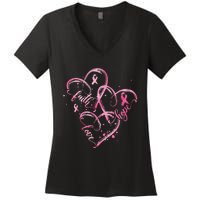 Faith Hope Love Pink Ribbon Breast Cancer Awareness Heart Women's V-Neck T-Shirt