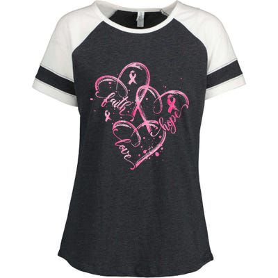 Faith Hope Love Pink Ribbon Breast Cancer Awareness Heart Enza Ladies Jersey Colorblock Tee