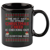 Funny Holiday Librarian Christmas Cheer Ugly Sweater 11oz C Handle Ceramic Mug