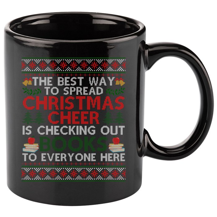 Funny Holiday Librarian Christmas Cheer Ugly Sweater 11oz C Handle Ceramic Mug