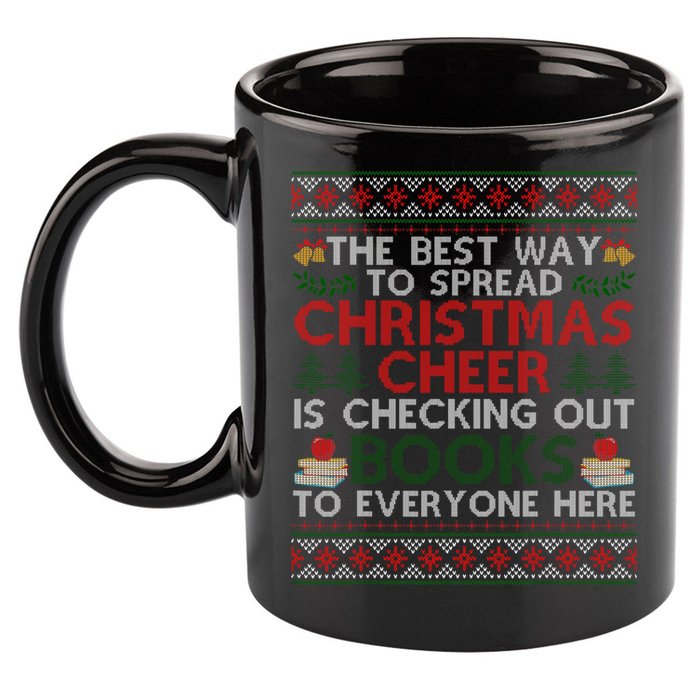 Funny Holiday Librarian Christmas Cheer Ugly Sweater 11oz C Handle Ceramic Mug