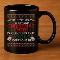 Funny Holiday Librarian Christmas Cheer Ugly Sweater 11oz C Handle Ceramic Mug
