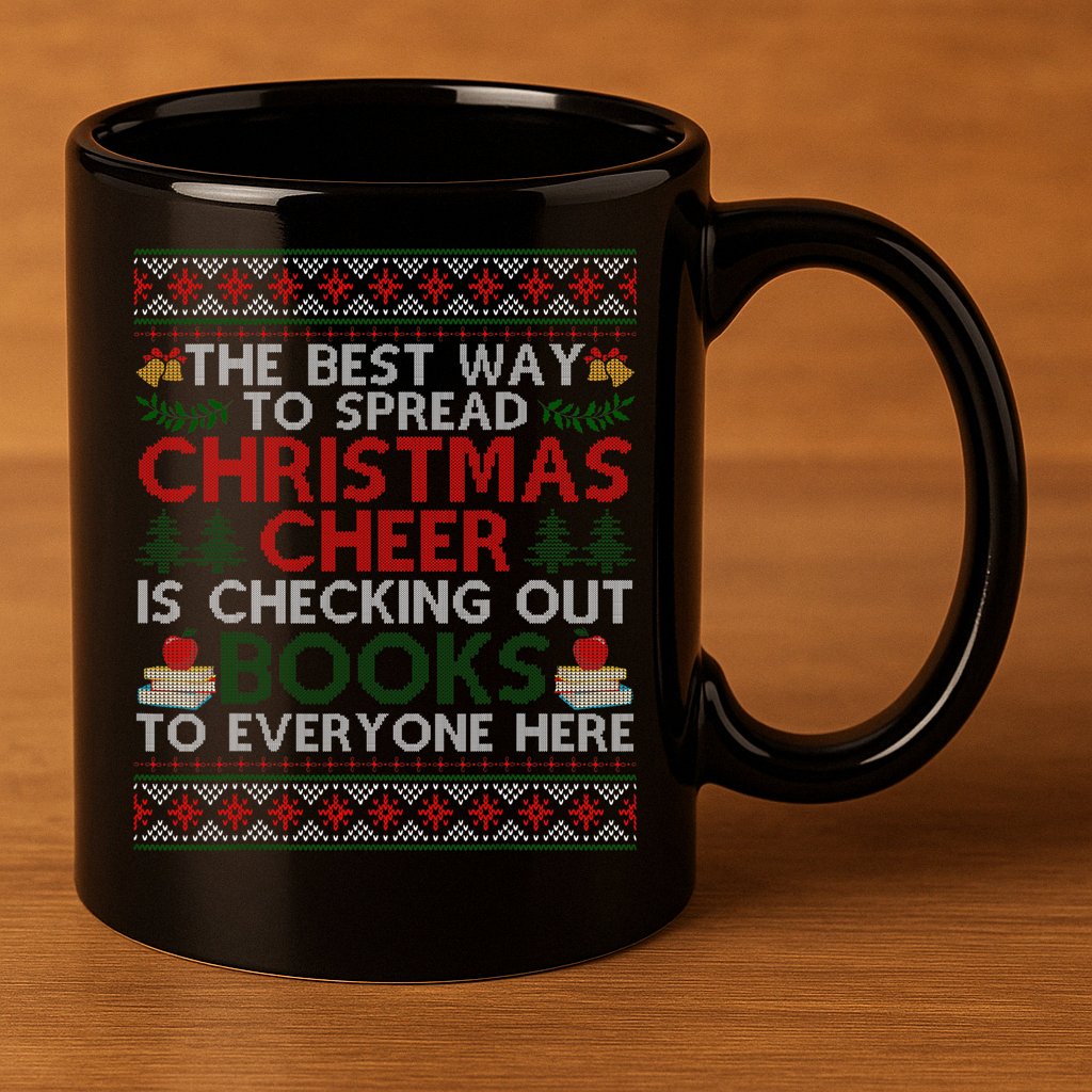 Funny Holiday Librarian Christmas Cheer Ugly Sweater 11oz C Handle Ceramic Mug