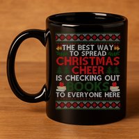 Funny Holiday Librarian Christmas Cheer Ugly Sweater 11oz C Handle Ceramic Mug