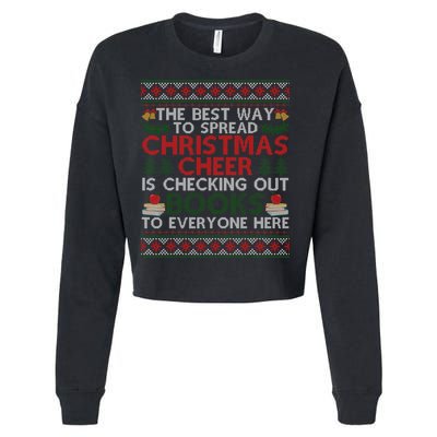 Funny Holiday Librarian Christmas Cheer Ugly Sweater Cropped Pullover Crew