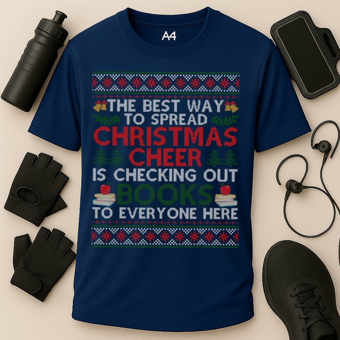 Funny Holiday Librarian Christmas Cheer Ugly Sweater Performance Shirt