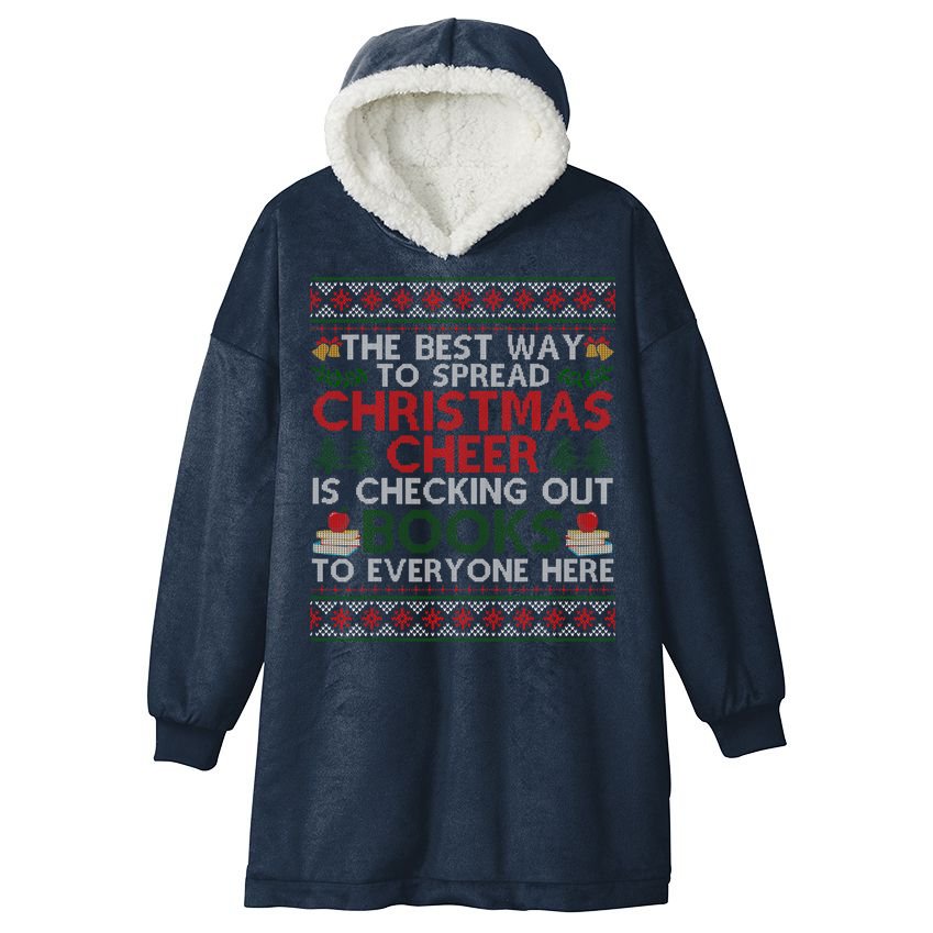 Funny Holiday Librarian Christmas Cheer Ugly Sweater Hooded Wearable Blanket