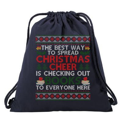 Funny Holiday Librarian Christmas Cheer Ugly Sweater Drawstring Bag