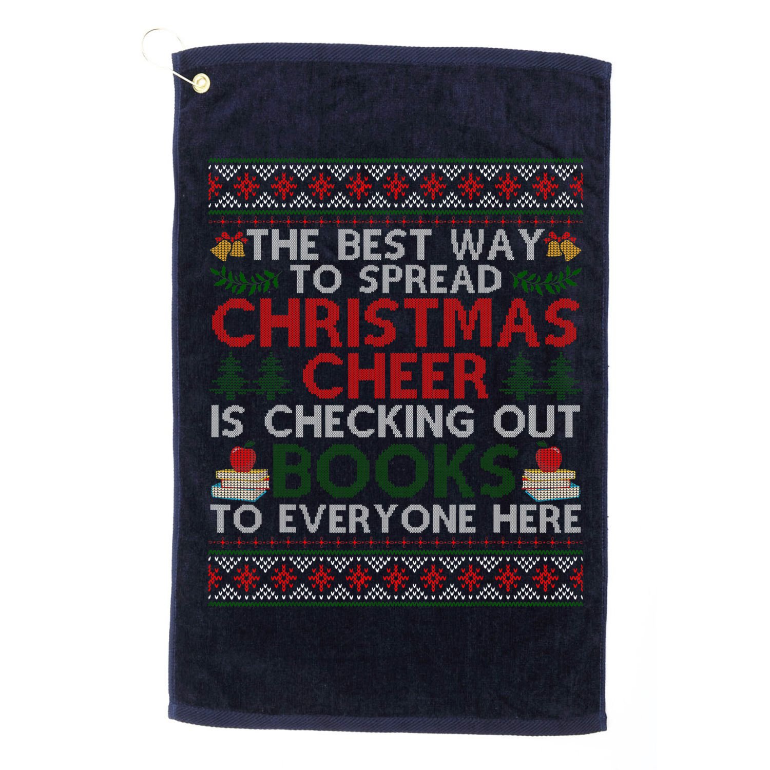 Funny Holiday Librarian Christmas Cheer Ugly Sweater Golf Towel