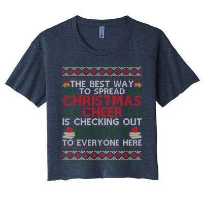 Funny Holiday Librarian Christmas Cheer Ugly Sweater Crop Top