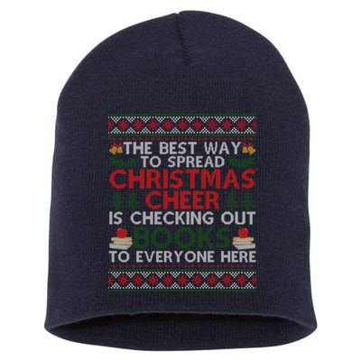 Funny Holiday Librarian Christmas Cheer Ugly Sweater Short Acrylic Beanie