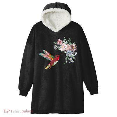 Flowers Hummingbird Lover Vintage Nature Hummingbird Gift Hooded Wearable Blanket